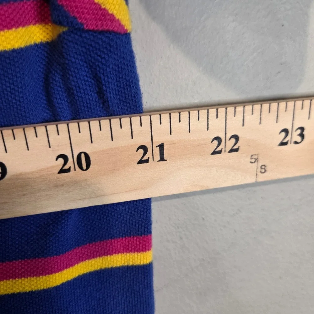 Polo Ralph Lauren Striped Polo Shirt Mens Large Blue Pink Yellow Cotton Vintage